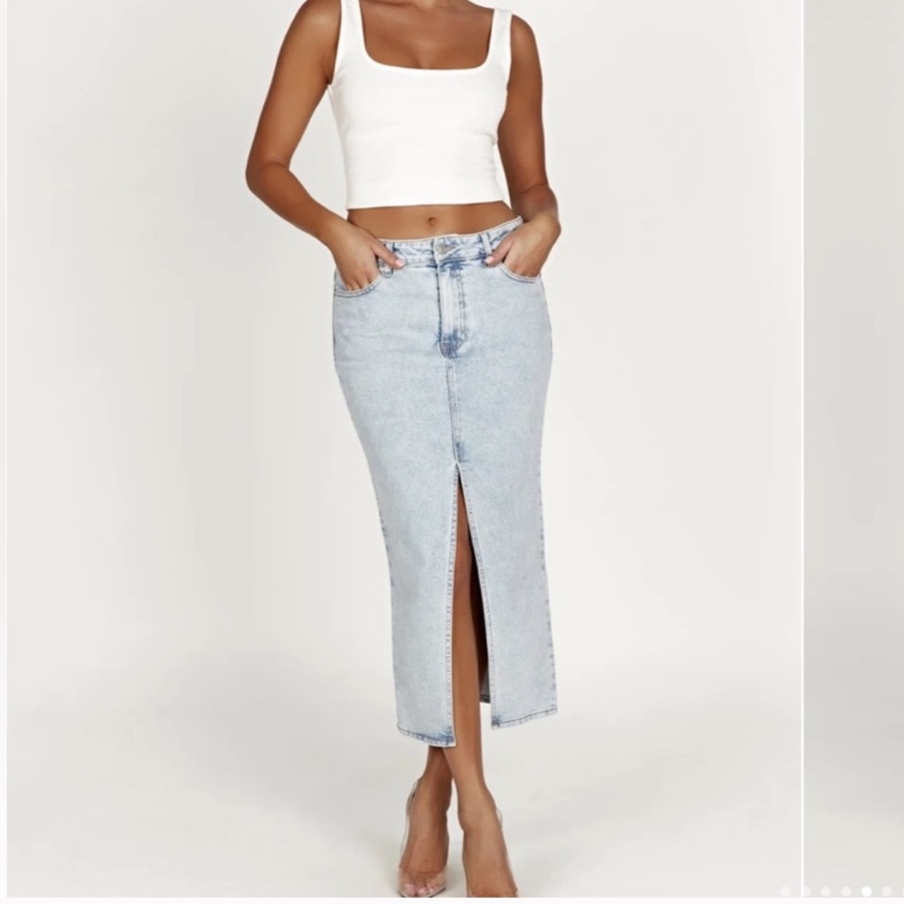 NWT Acacia Meshki Denim Midi Skirt